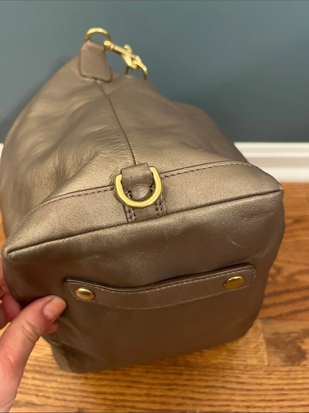 Coach ASHLEY Leather Satchel Handbag Metallic Bronze/Gunmetal no F15447
